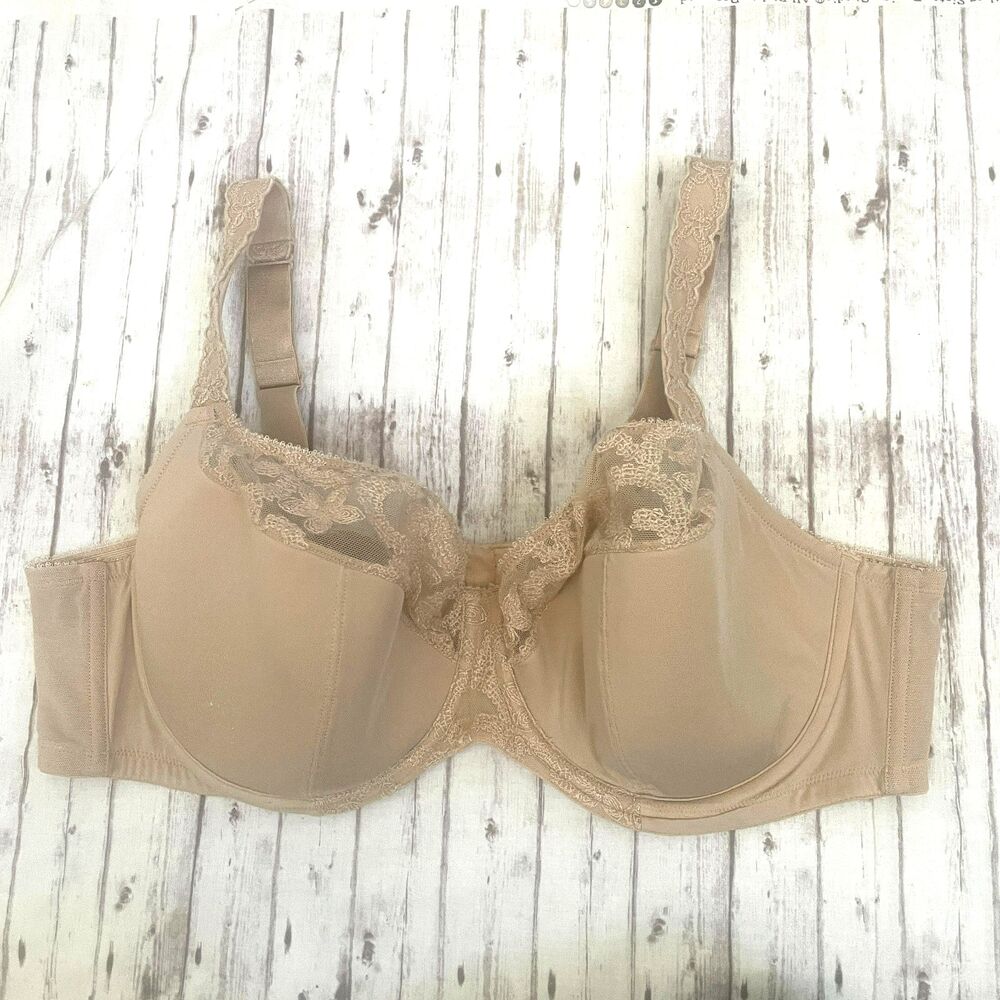 Cacique Intimates Womens Bra Half Lace Lightly Lined Underwire Beige Size 44D